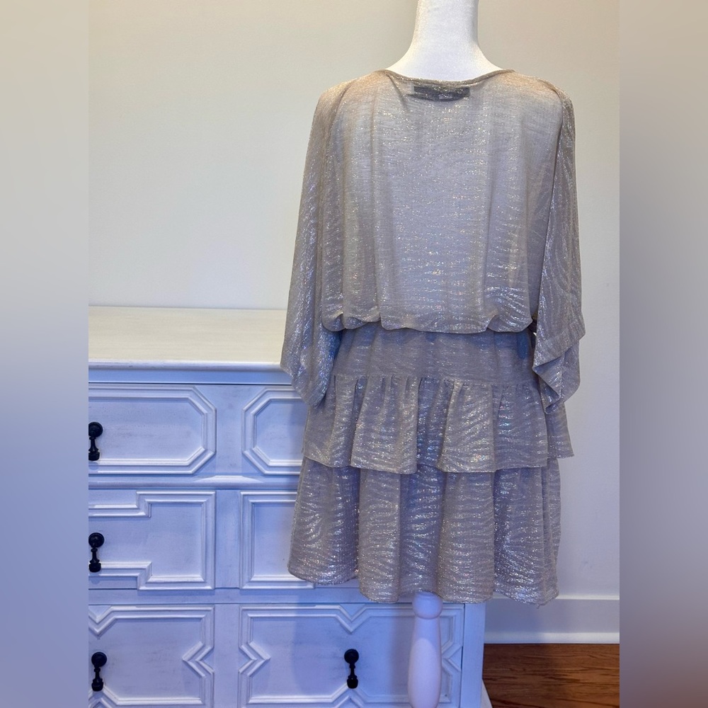 IRO Ruffled Gold Lame Wide Tiered Mini Dress - Picture 5 of 6
